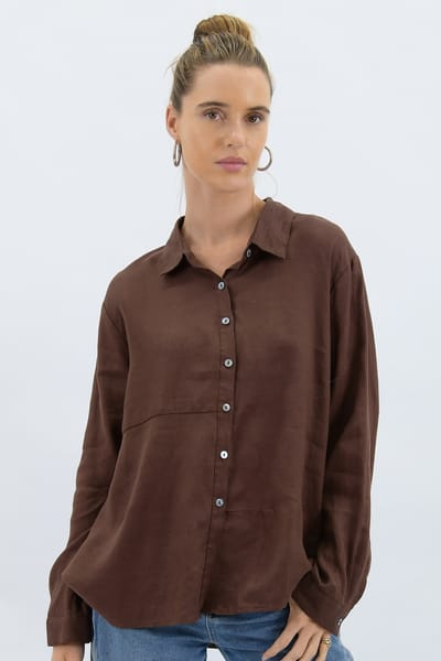 Linen Button Shirt Chocolate Worthier