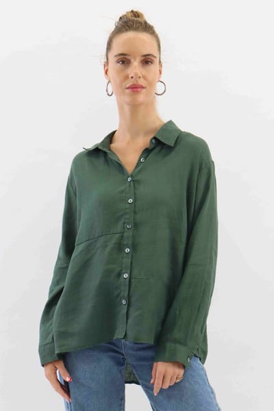 Linen Button Shirt Khaki Worthier