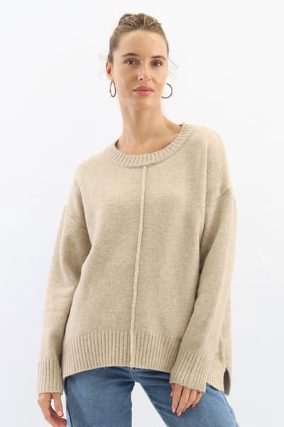 Ribbed Detail Knit Beige Worthier