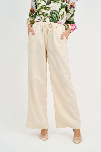 Linen Wide Leg Tie Pant Natural Liberty Rose