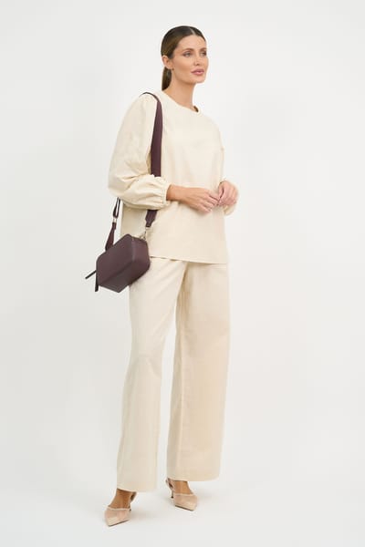 Linen Balloon Sleeve Top Natural Liberty Rose