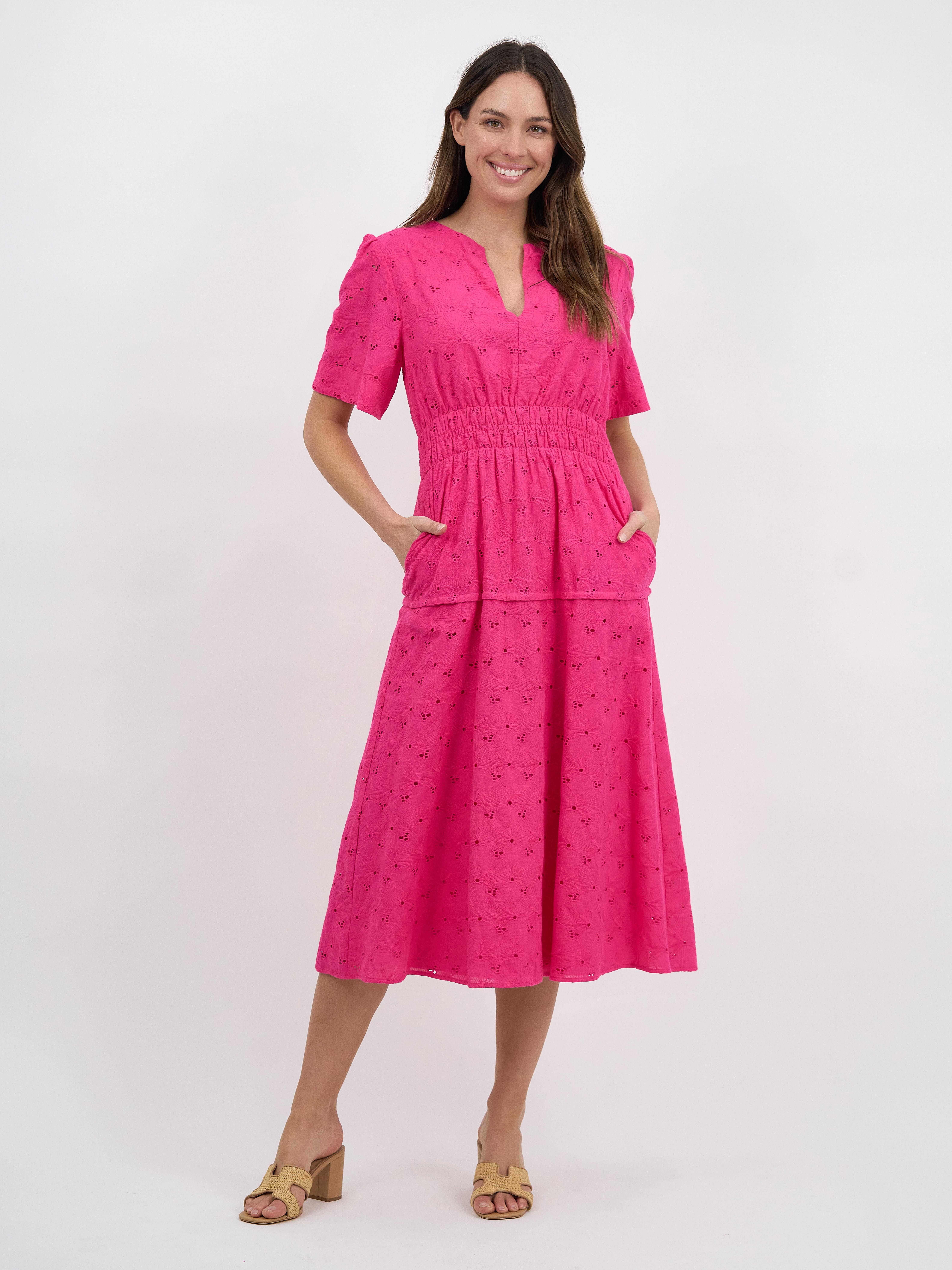 Shirred Waist Broderie Dress Royal Blue Liberty Rose