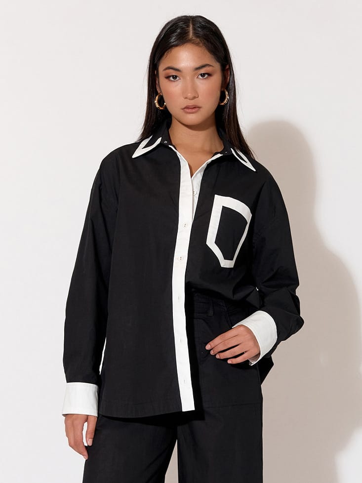 Contrast Poplin Shirt Black adorne