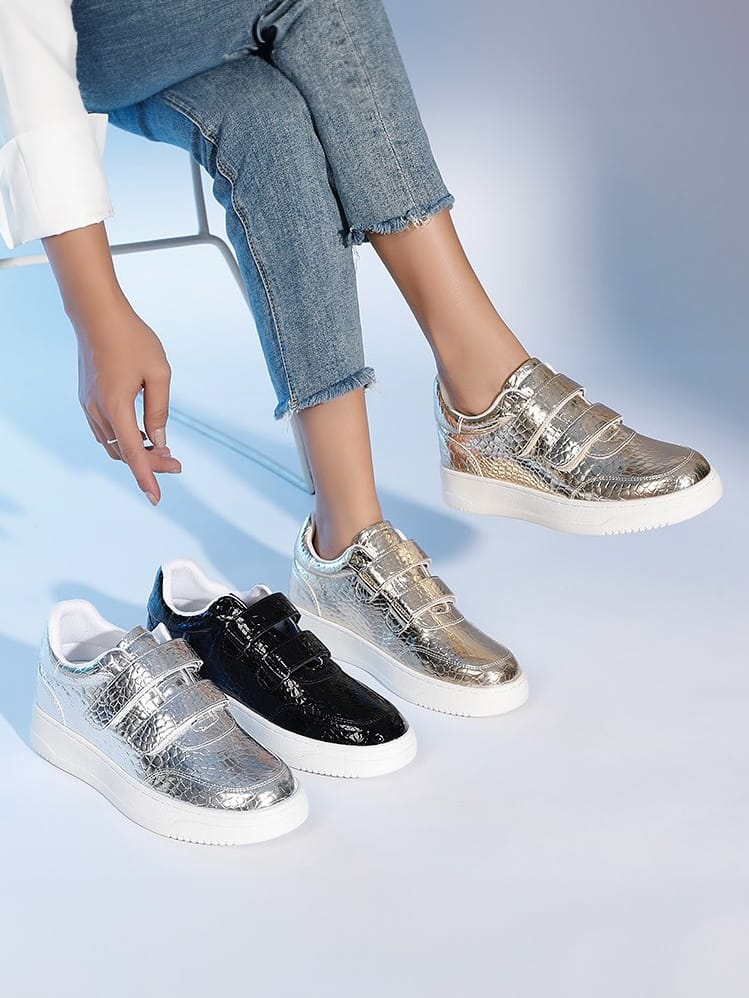 Velcro Crocodile Sneaker Black Lavish Footwear