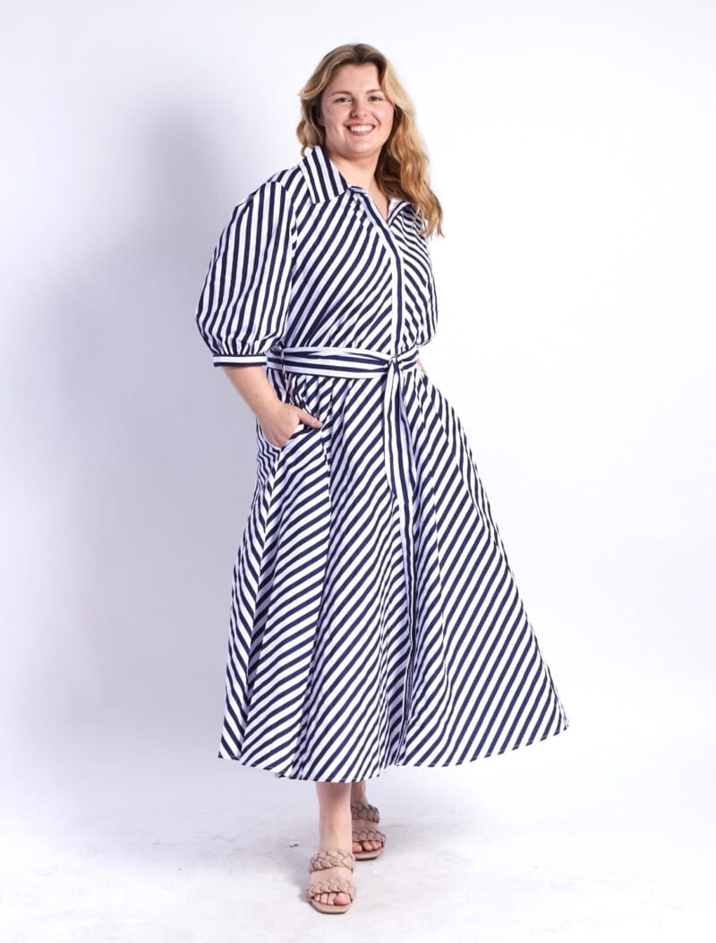 Bianca Belted Dress Navy Leoni