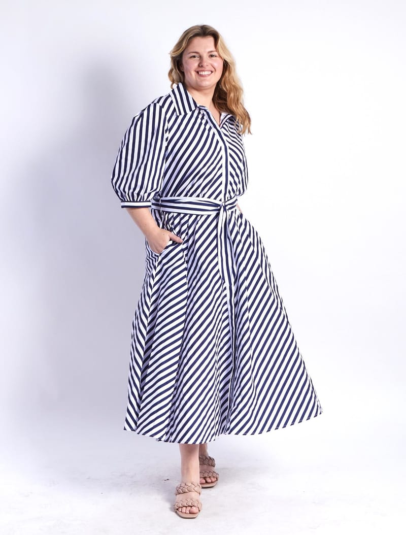 Bianca Belted Dress Navy Leoni