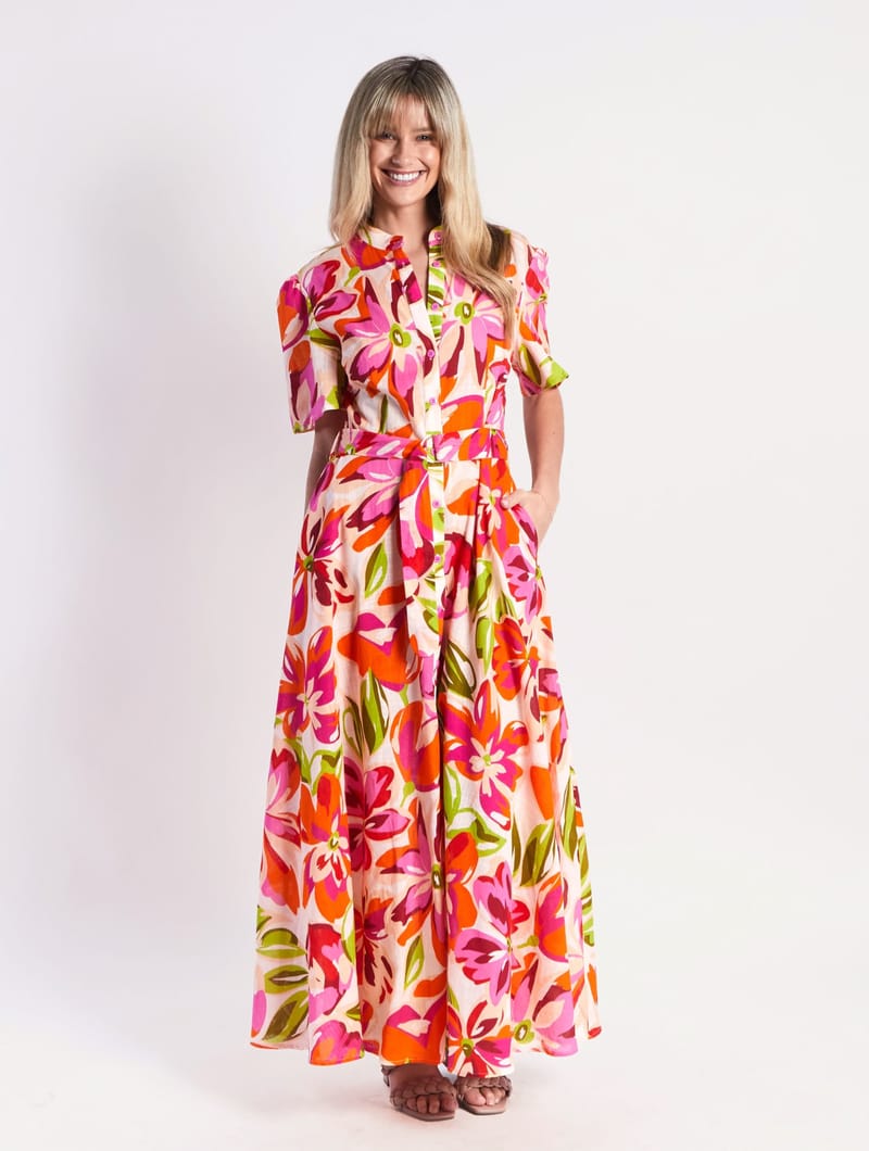 Short Sleeve Belt Dress Orange Leoni