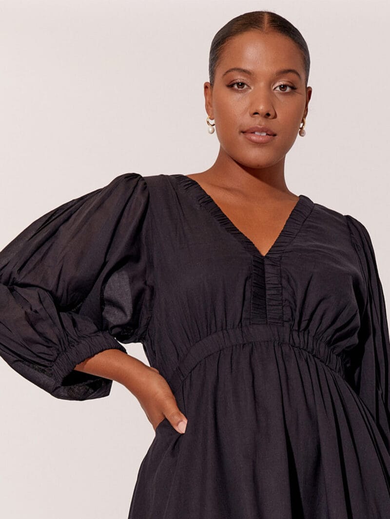 Gathered Neckline Midi Dress Black adorne