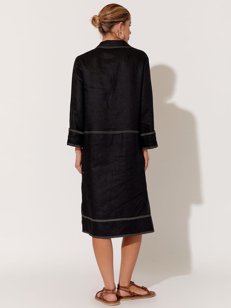Stitch Detail Linen Dress Black adorne