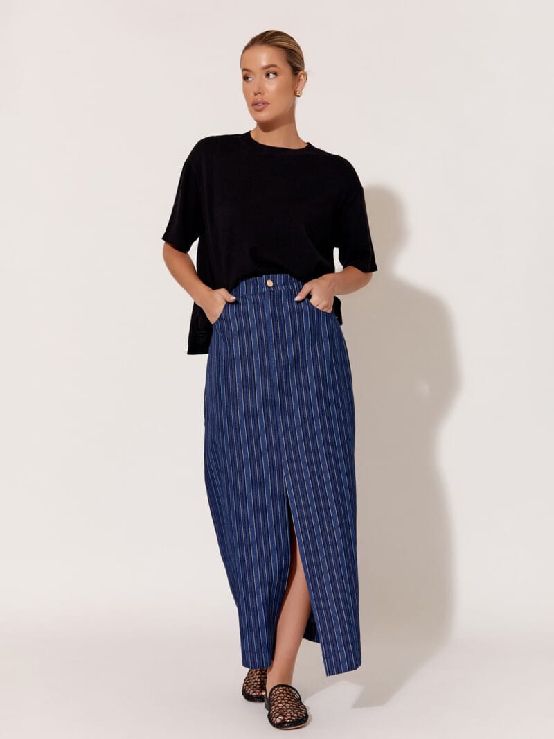 Striped Denim Skirt Blue adorne