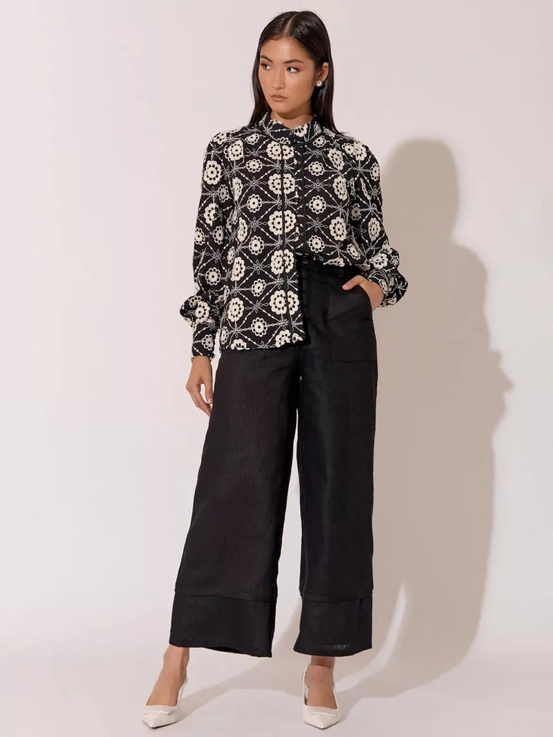 Pocket Front Linen Pant Black adorne