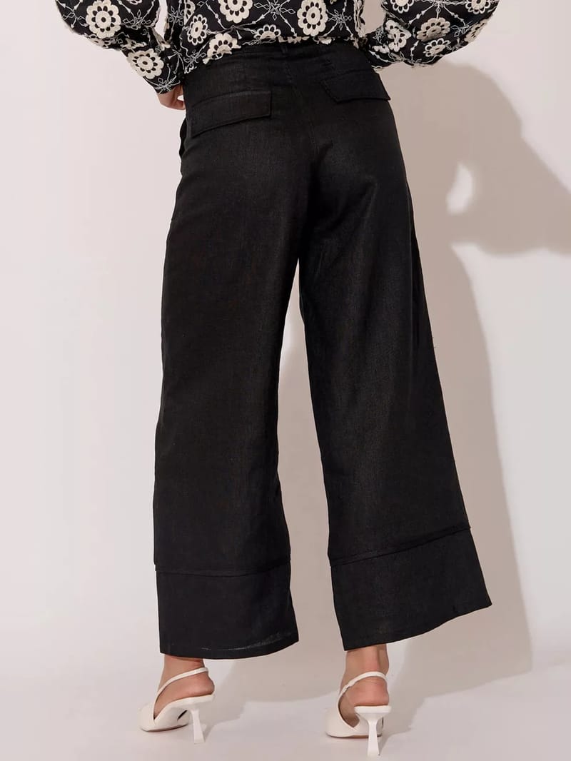 Pocket Front Linen Pant Black adorne