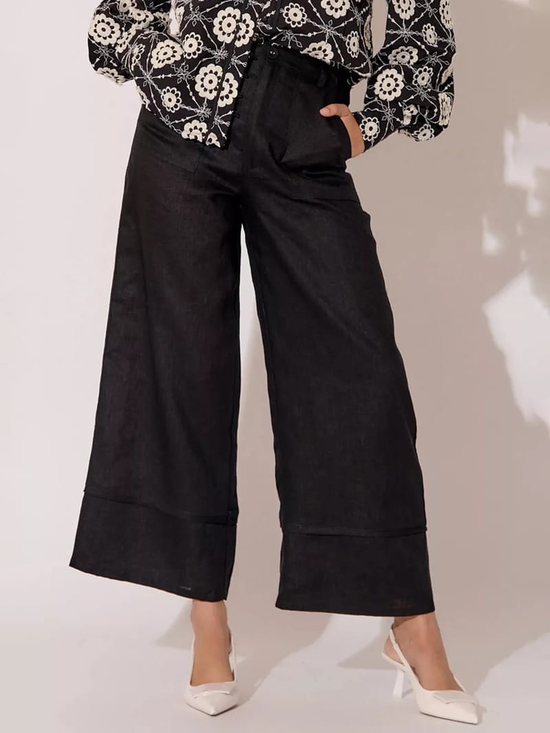 Pocket Front Linen Pant Black adorne