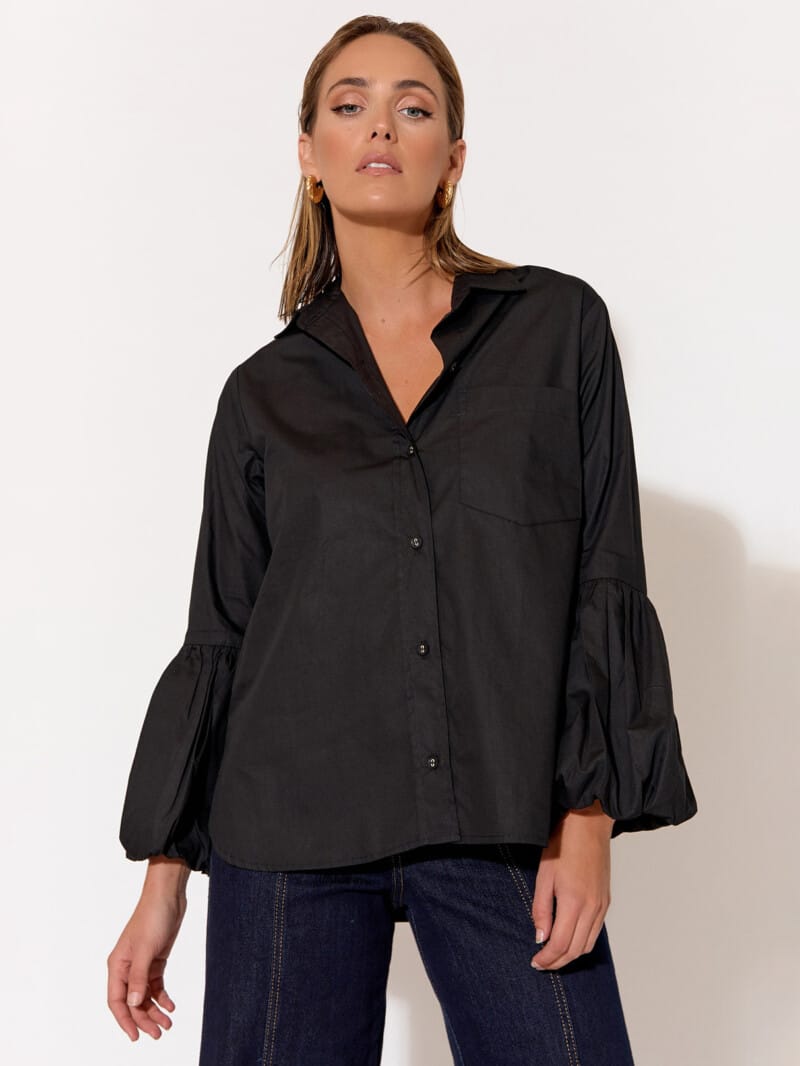 Poplin Puffed Sleeve Shirt Black adorne