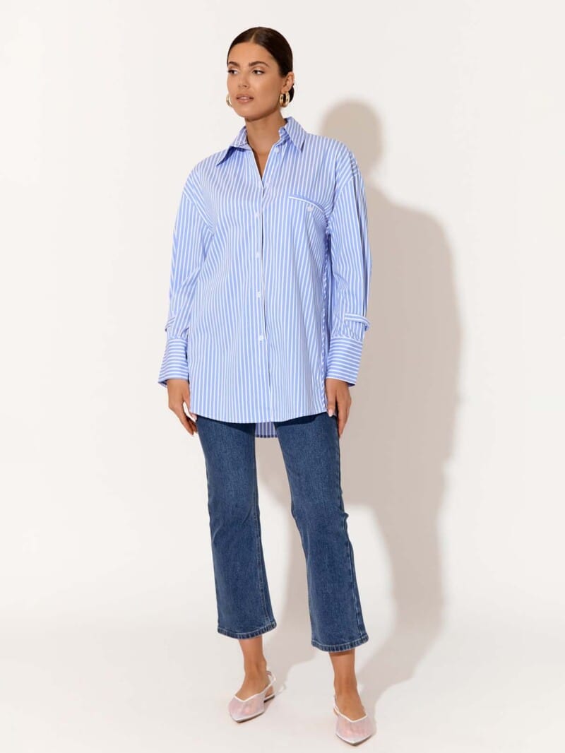 Tab Detailed Sleeve Shirt Blue adorne