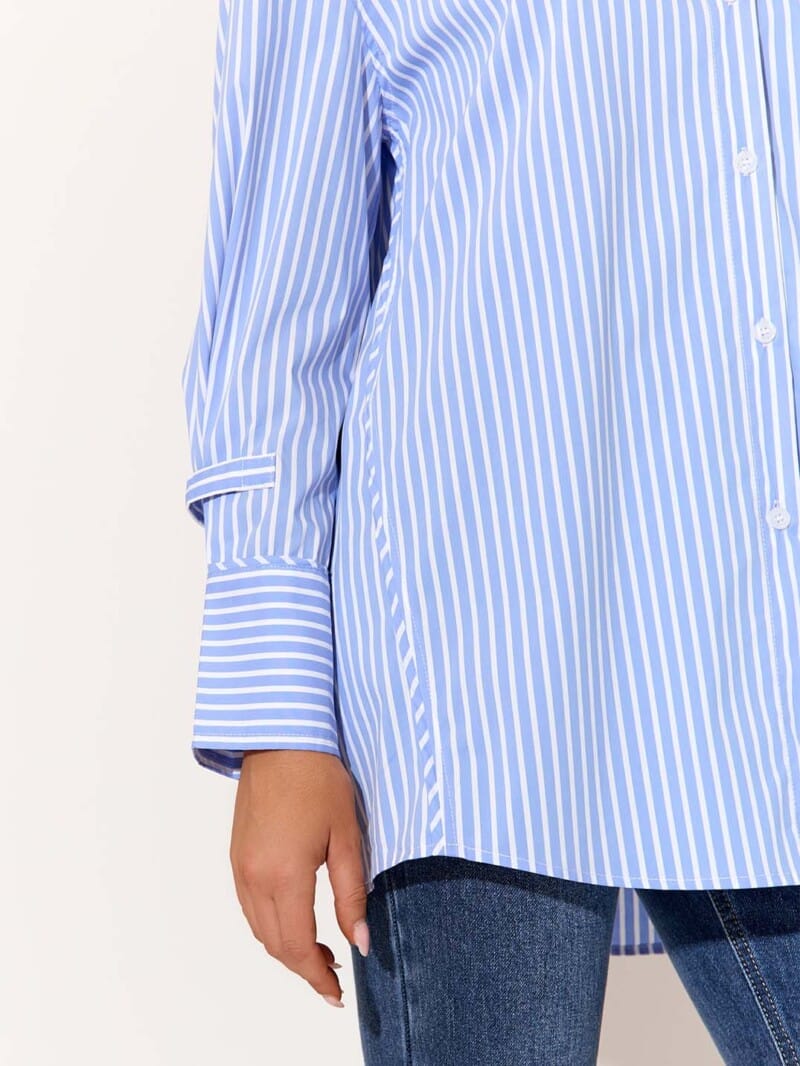 Tab Detailed Sleeve Shirt Blue adorne