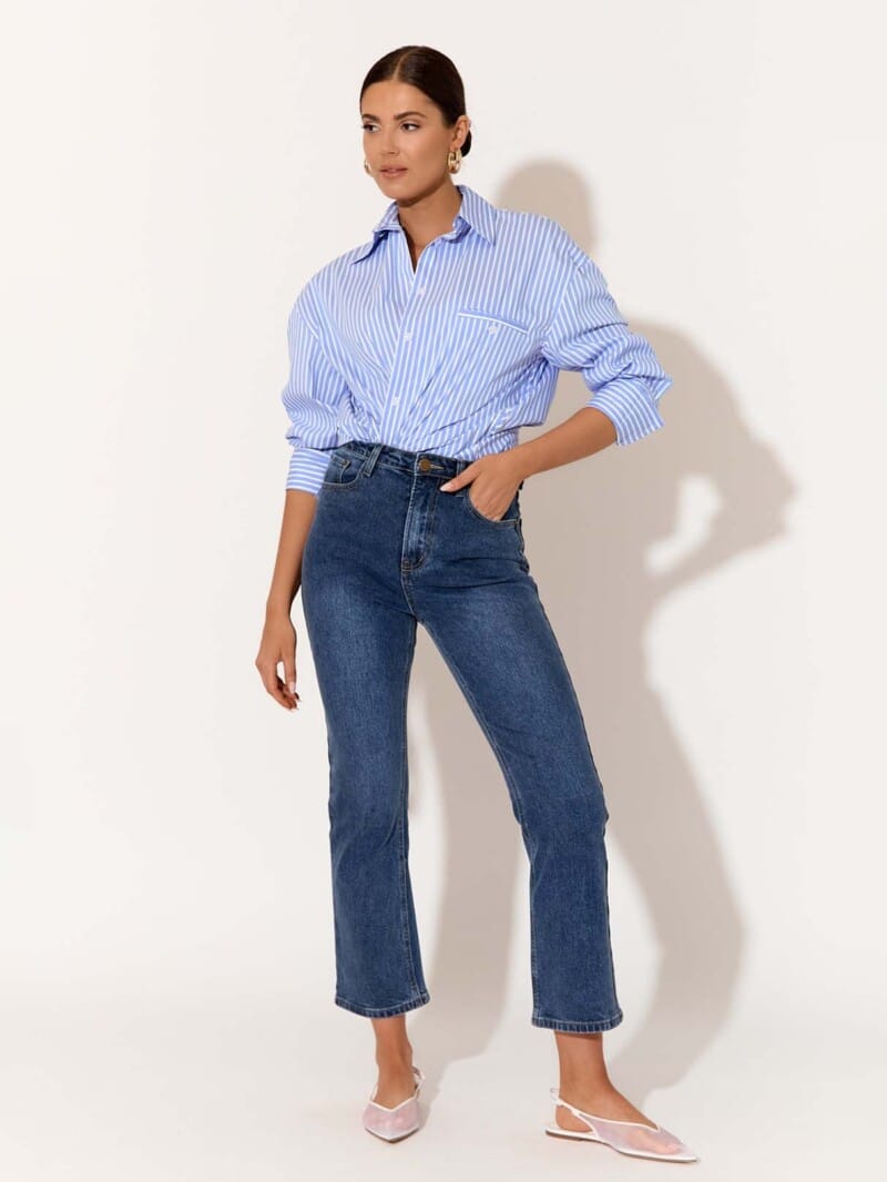 Tab Detailed Sleeve Shirt Blue adorne