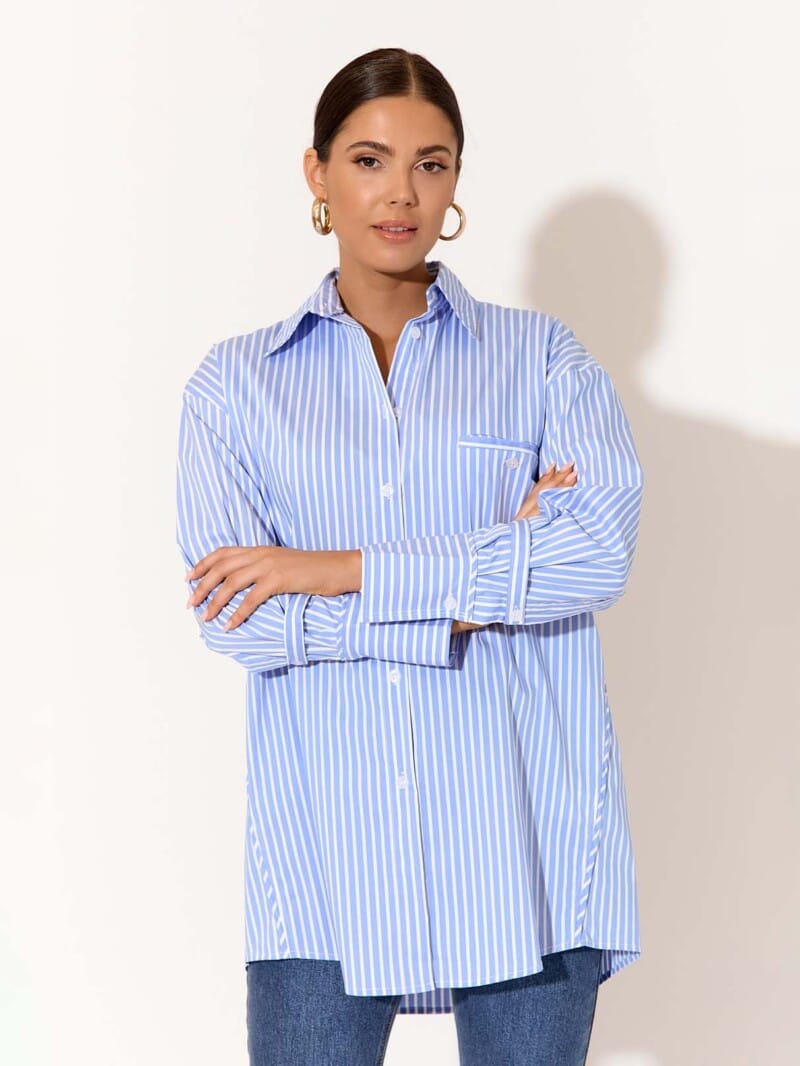 Tab Detailed Sleeve Shirt Blue adorne