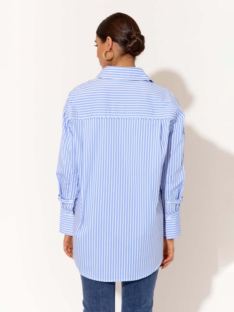 Tab Detailed Sleeve Shirt Blue adorne