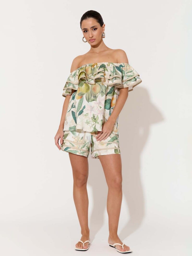 Trim Detail Linen Short White adorne
