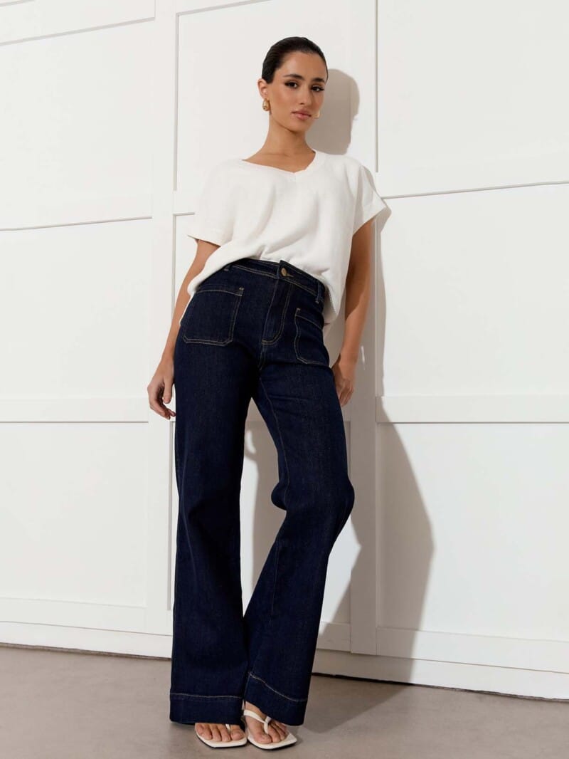 Patch Pocket Denim Jean Dark Denim adorne
