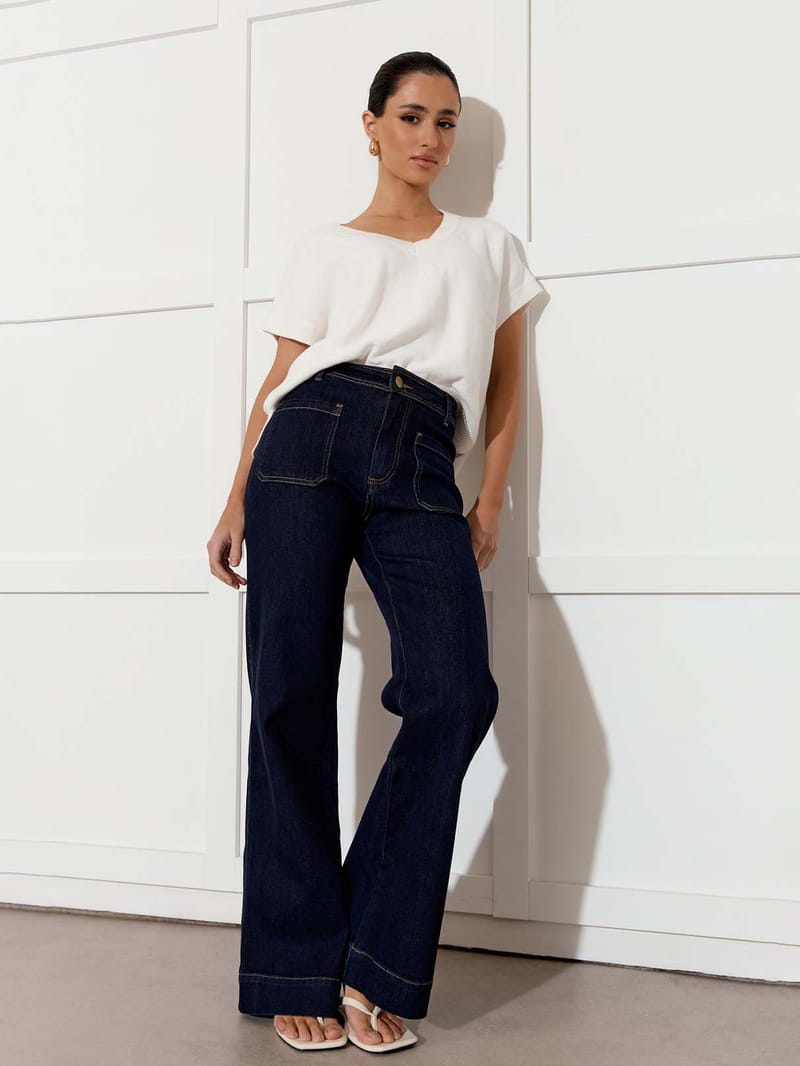 Patch Pocket Denim Jean Dark Denim adorne