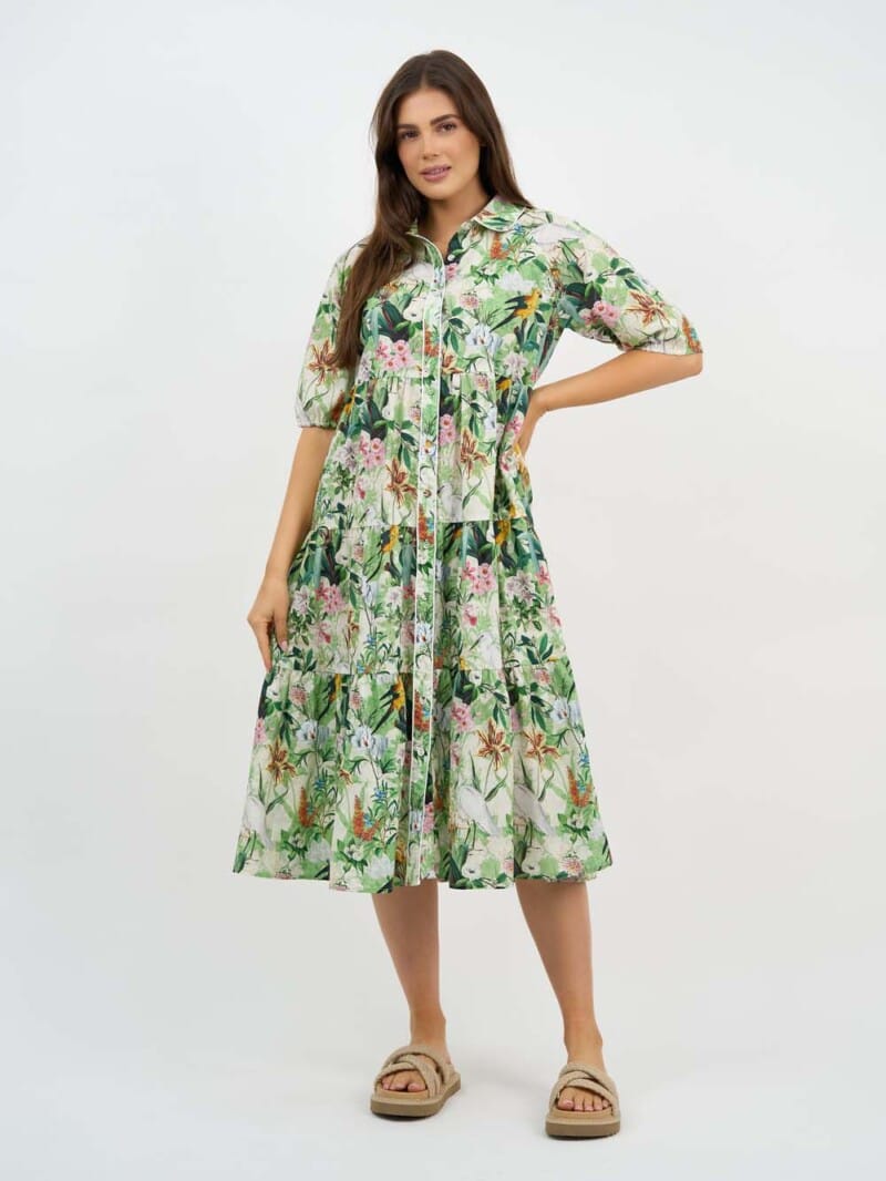 Trim Detail Tier Dress Green Liberty Rose