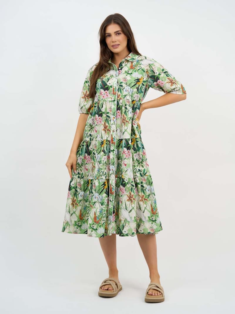 Trim Detail Tier Dress Green Liberty Rose