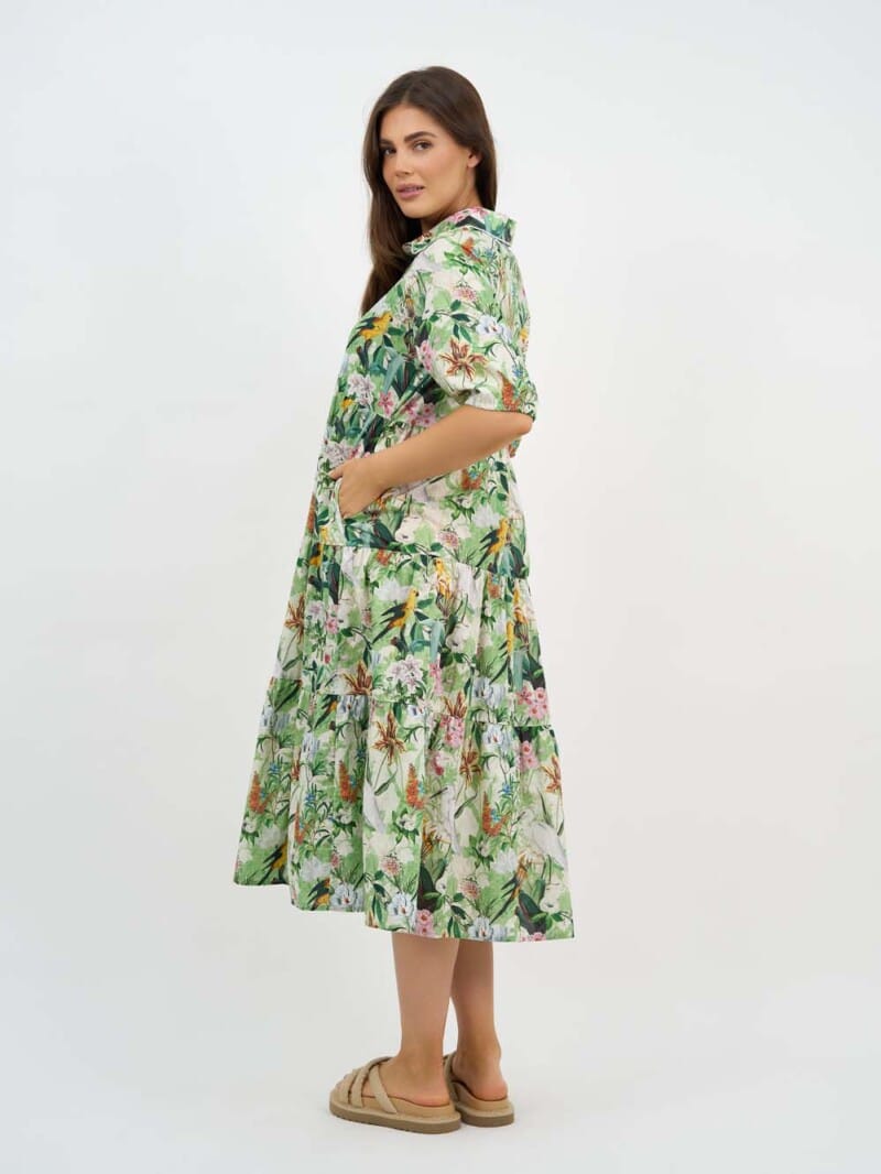 Trim Detail Tier Dress Green Liberty Rose