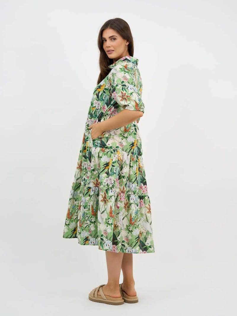 Trim Detail Tier Dress Green Liberty Rose