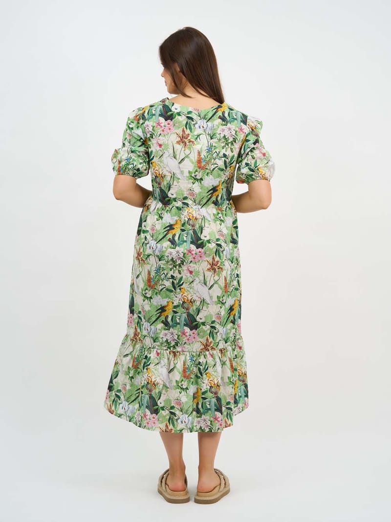 V Neck Gathered Dress Green Liberty Rose