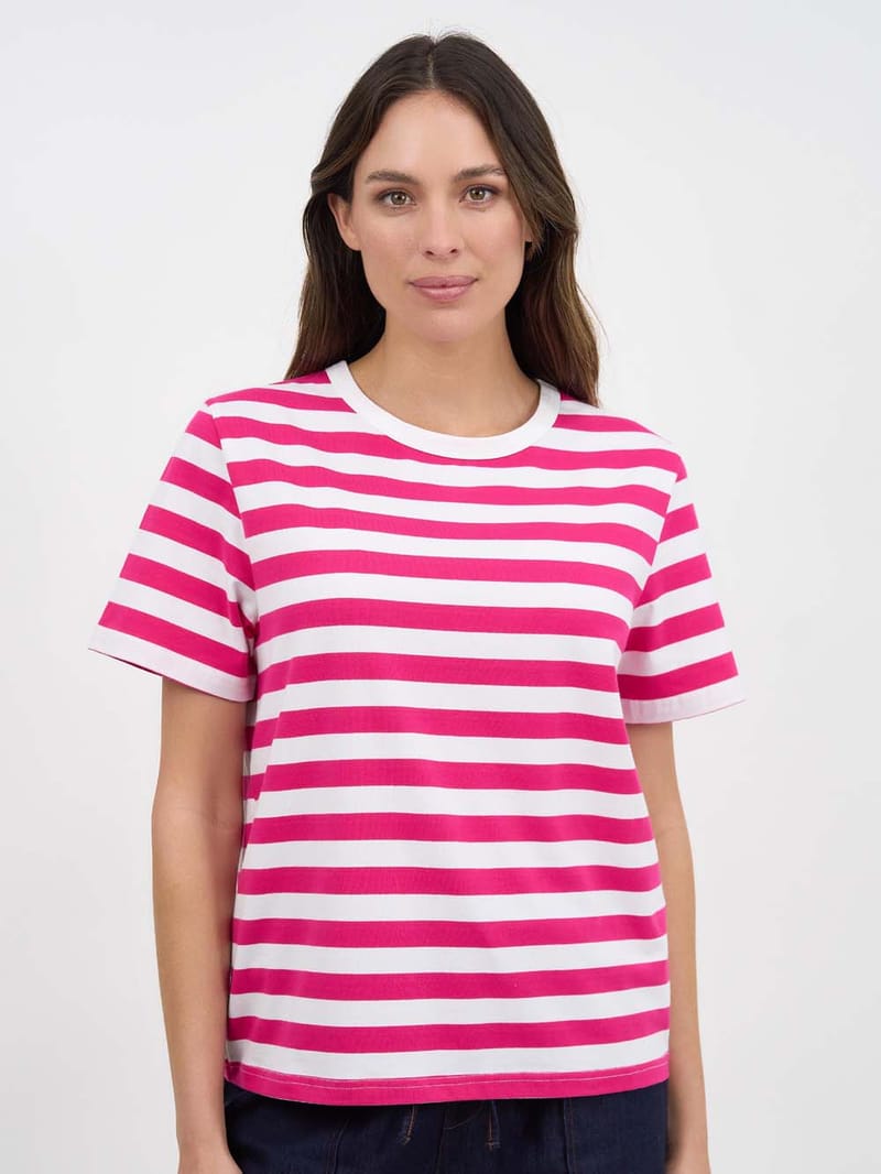 Cotton Jersey Stripe Tee Hot Pink Liberty Rose