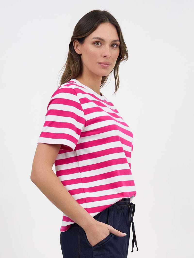 Cotton Jersey Stripe Tee Hot Pink Liberty Rose