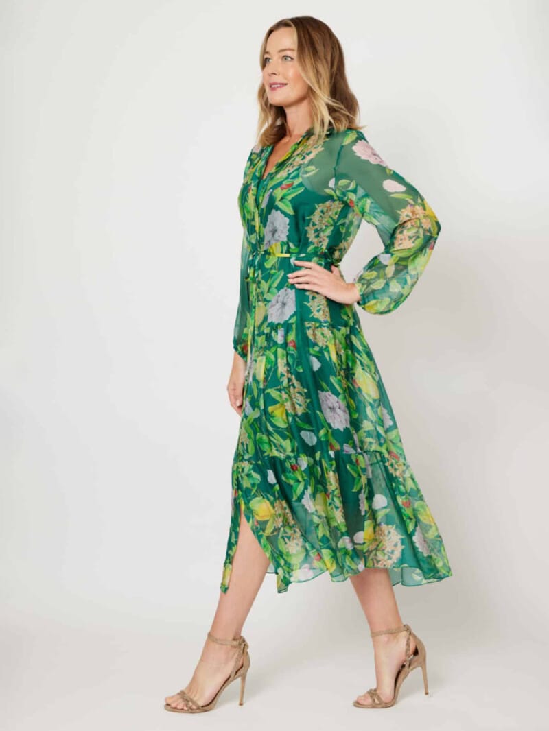 Silk Tier Shirt Dress Green La Strada