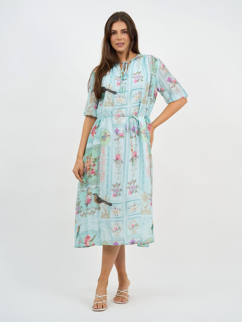 Tie Neckline Dress Blue Liberty Rose
