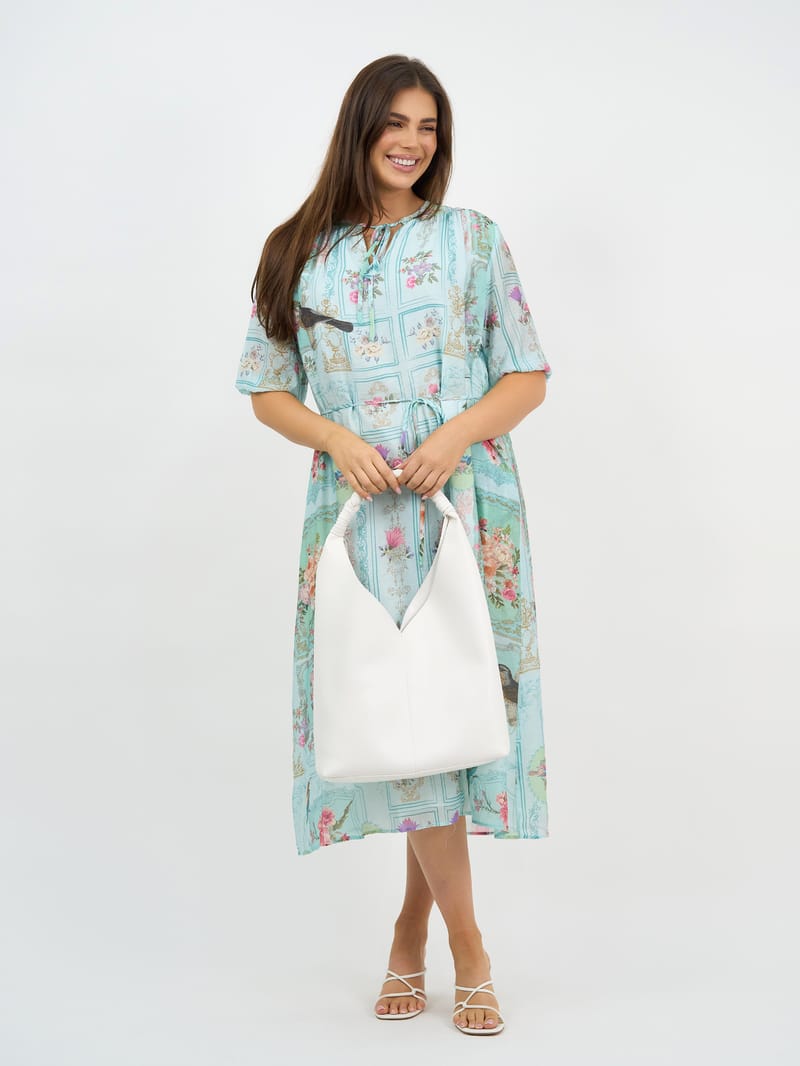 Tie Neckline Dress Blue Liberty Rose