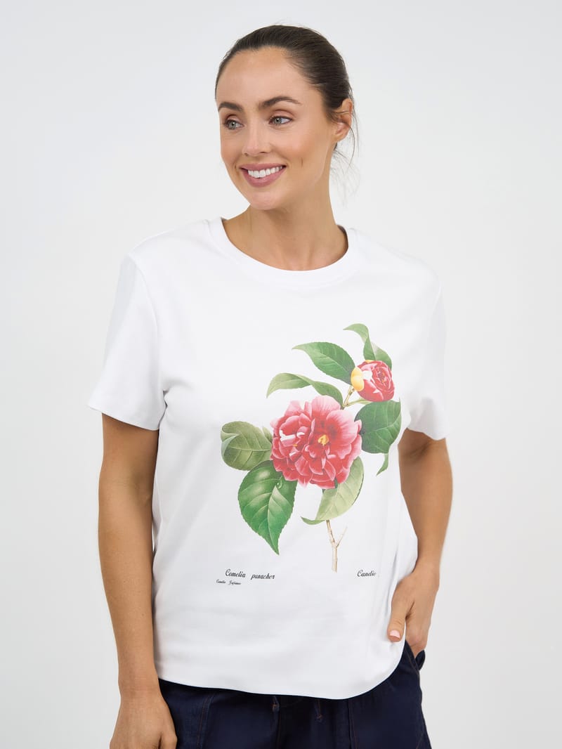 Print Cotton Tee White Liberty Rose