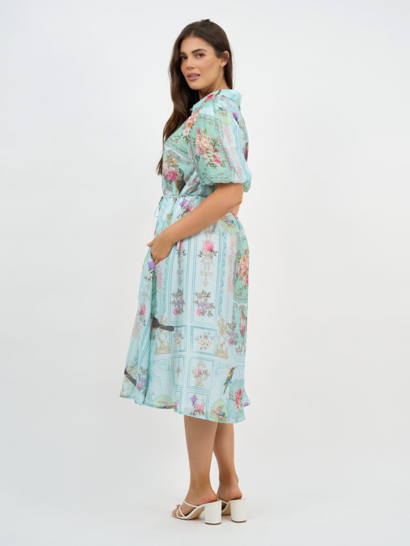 Puff Sleeve Shirt Dress Blue Liberty Rose