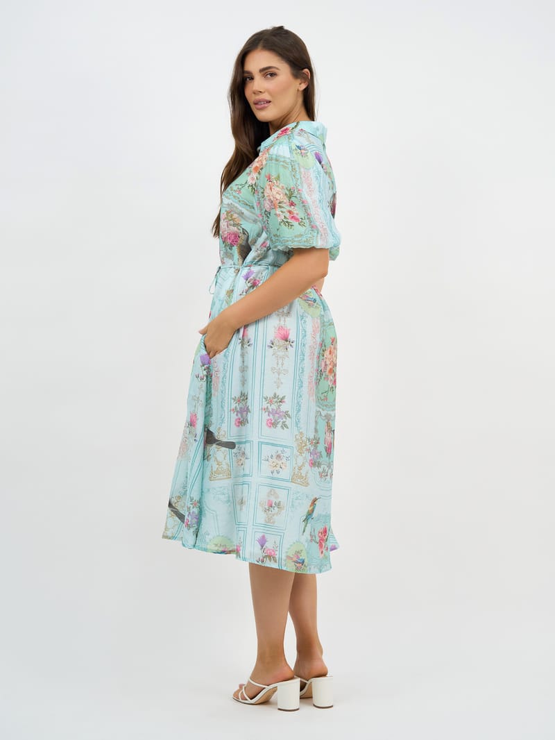 Puff Sleeve Shirt Dress Blue Liberty Rose