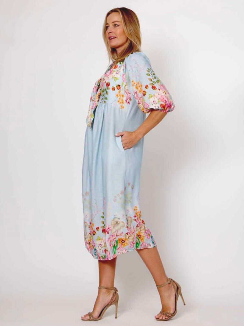 Tie Front Linen Dress Blue La Strada