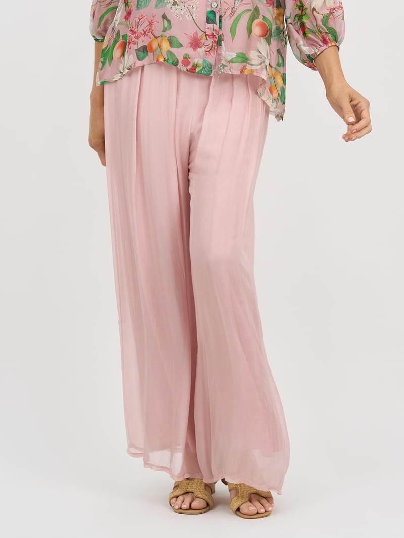 Wide Leg Silk Blend Pant Blush La Strada