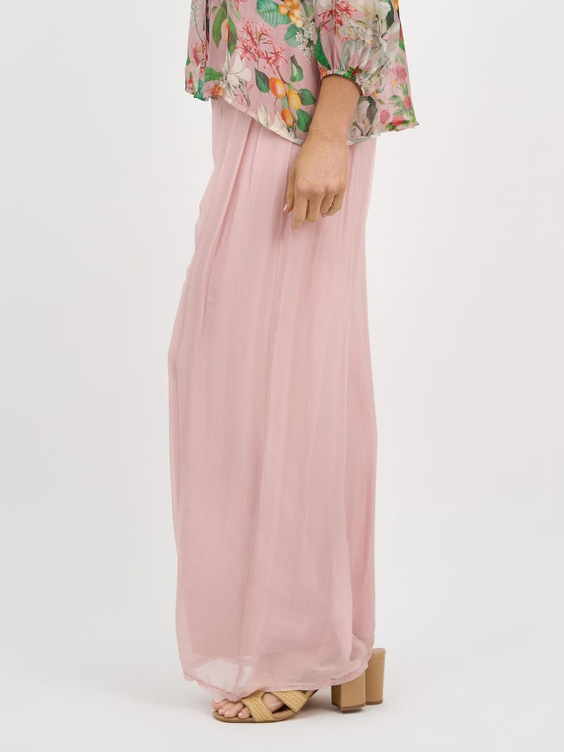 Wide Leg Silk Blend Pant Blush La Strada