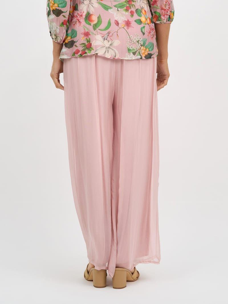 Wide Leg Silk Blend Pant Blush La Strada