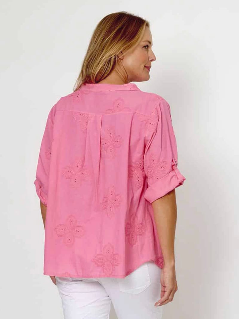 Cotton Embroidered Top Pink La Strada