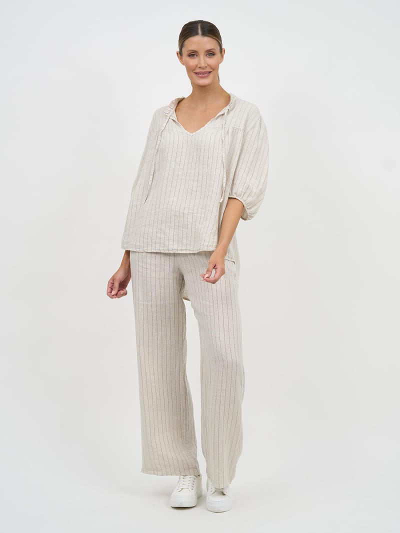 Tie Frill Collar Top Beige La Strada