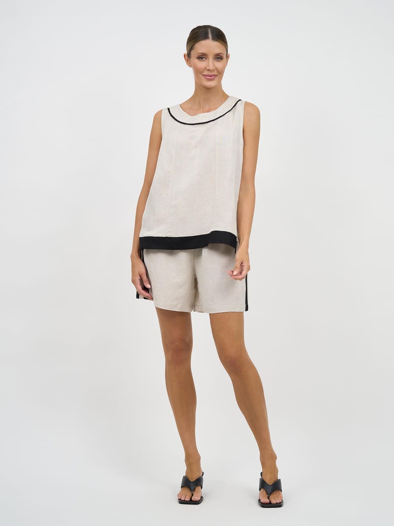 Contrast Detail Sleeveless Top Beige Worthier