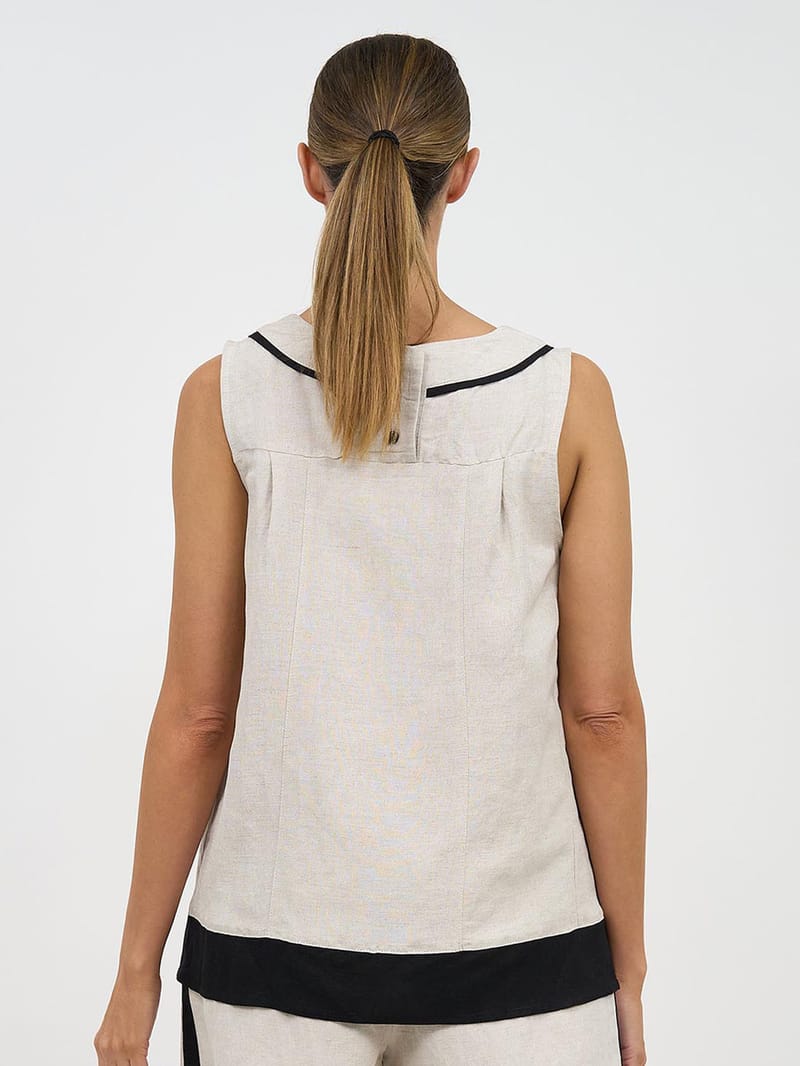 Contrast Detail Sleeveless Top Beige Worthier