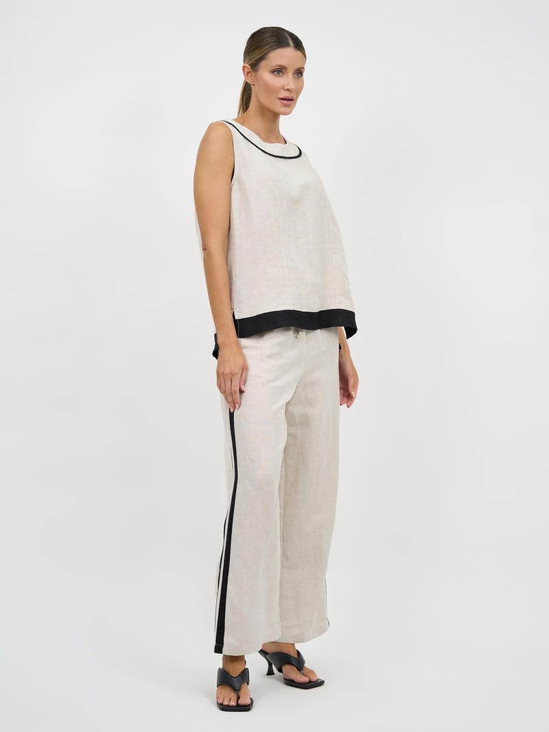 Contrast Detail Sleeveless Top Beige Worthier