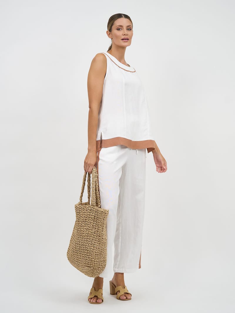 Contrast Detail Sleeveless Top White Worthier