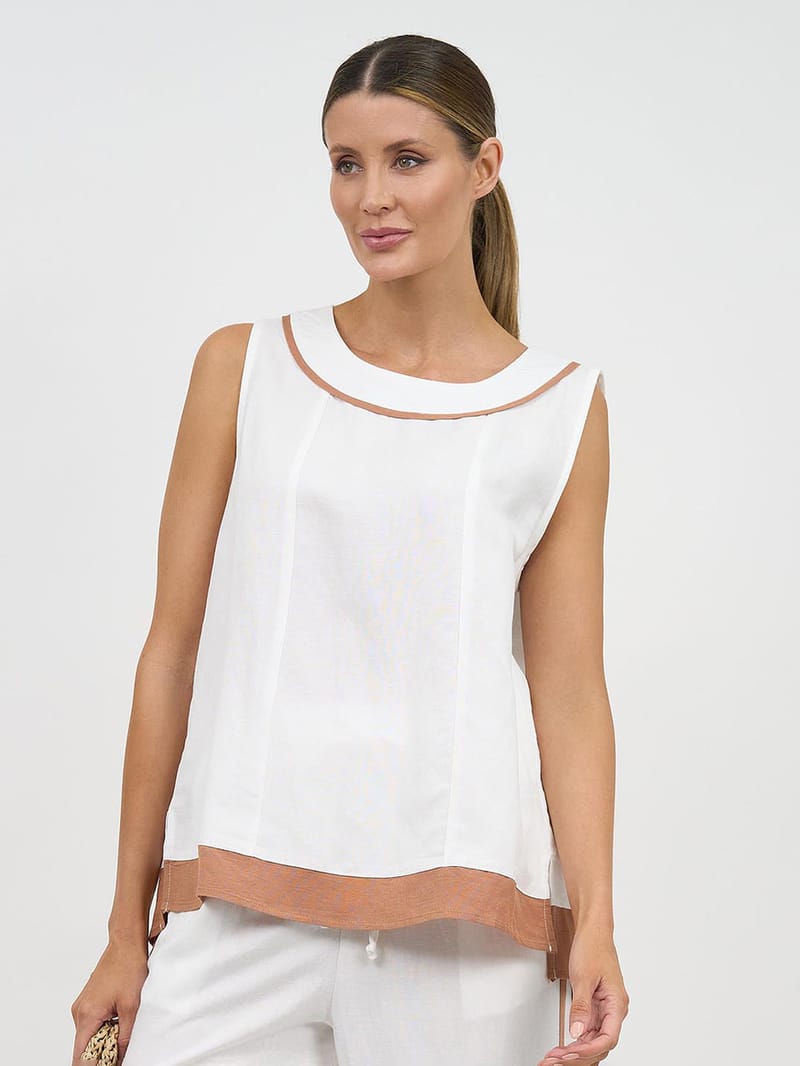 Contrast Detail Sleeveless Top White Worthier